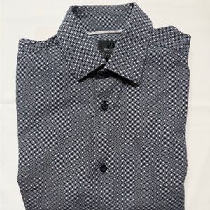 H&M Men's Navy Micro-Print Casual Button-Down Shirt